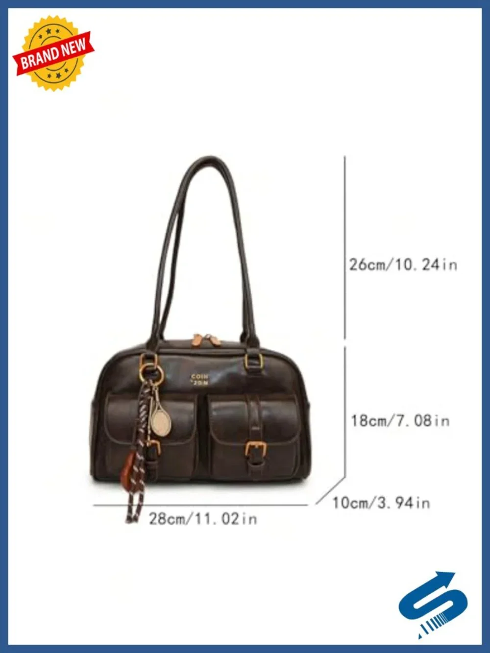 PU Leather Hobo Shoulder Bag Multi-Pocket Tote with Zipper